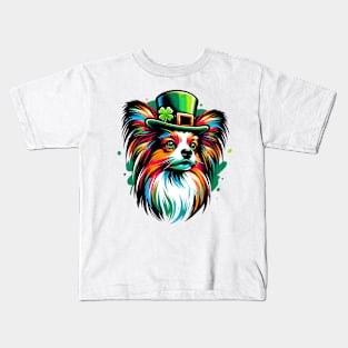 Papillon Dog Embraces Saint Patrick's Day Festivities Kids T-Shirt